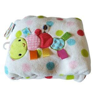 Taggies Caterpillar Polka Dot Sensory Baby Blanket White Plush 30x40 NWT